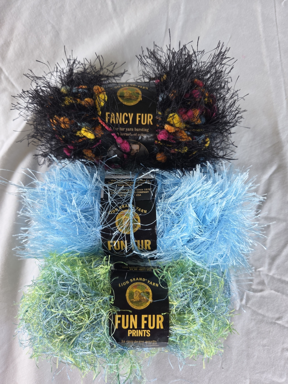 NEW Lion Brand Yarn 3 Bundles 2 Fun Fur Style And 1 Fancy Fur Style